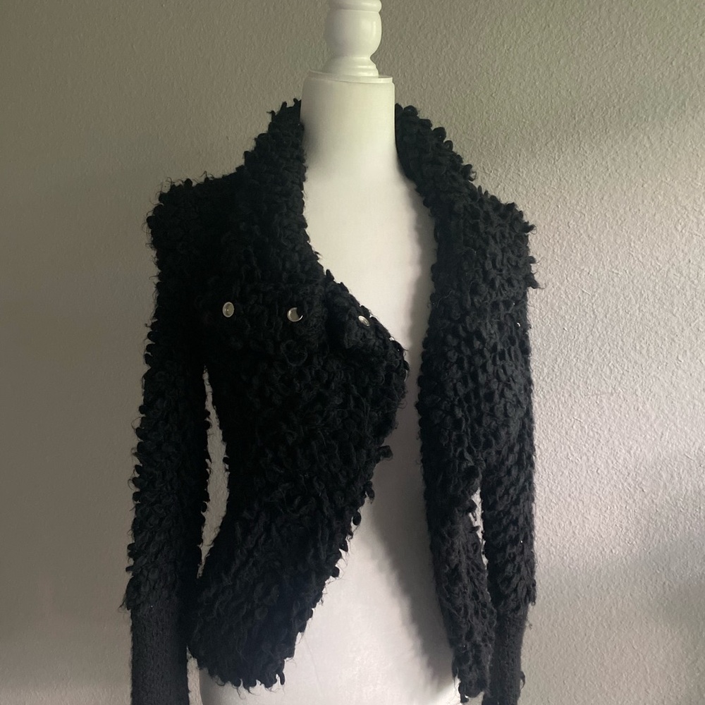Iro Caty Popcorn Knit Jacket Size 0 Black Boucle … - image 2